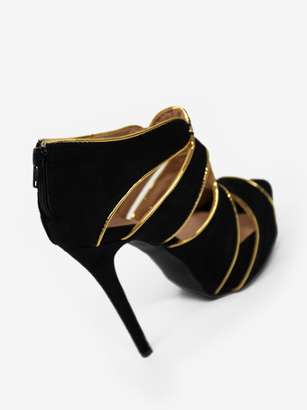 ブラックセクシーシューズ　2025　プラスサイズ　ピープトウ　カットアウト　レディースサンダル　ハイヒールサンダル