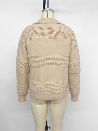 レディース プルオーバー セーター シャンパン カットアウト ターンダウンカラー 長袖 アクリル セーター