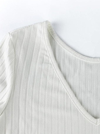 ボディスーツエクリュホワイト長袖バトーネックパイピングストレッチセクシーコットントップス女性用