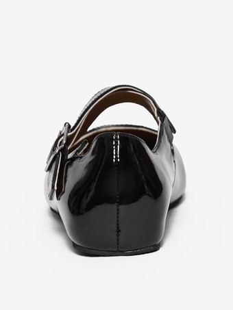 女性ブラックバレエフラットバックルラウンドトゥクリスクロスバレリーナフラットシューズ