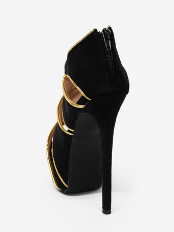 ブラックセクシーシューズ　2025　プラスサイズ　ピープトウ　カットアウト　レディースサンダル　ハイヒールサンダル