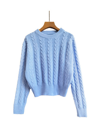 女性プルオーバーセーターベビーブルージュエルネックロングスリーブコットンセーター
