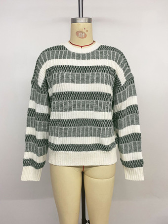 レディース プルオーバー セーター ハンターグリーン ツートン ジュエルネック 長袖 レイヤード アクリル セーター