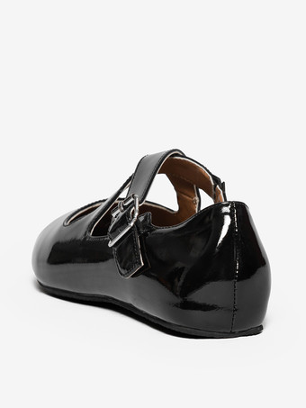 女性ブラックバレエフラットバックルラウンドトゥクリスクロスバレリーナフラットシューズ