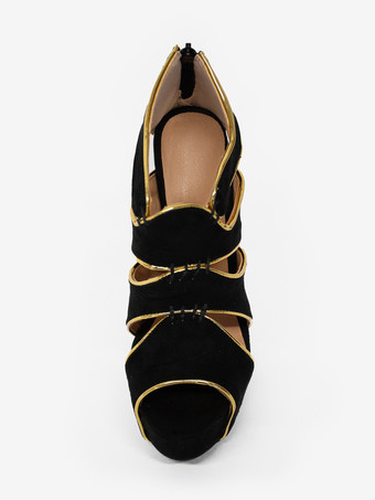 ブラックセクシーシューズ　2025　プラスサイズ　ピープトウ　カットアウト　レディースサンダル　ハイヒールサンダル