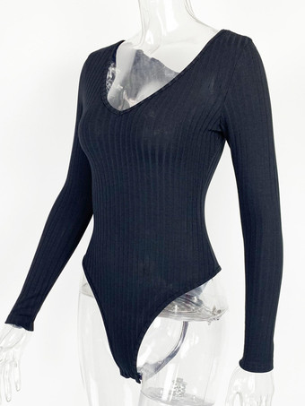 ボディスーツエクリュホワイト長袖バトーネックパイピングストレッチセクシーコットントップス女性用