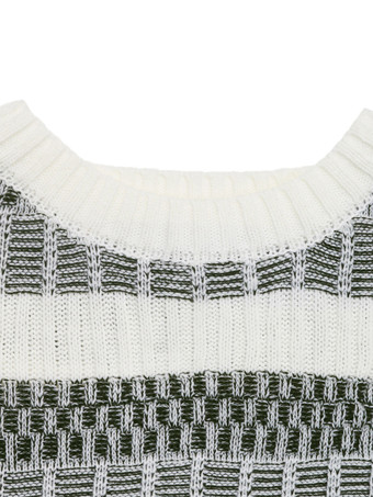 レディース プルオーバー セーター ハンターグリーン ツートン ジュエルネック 長袖 レイヤード アクリル セーター