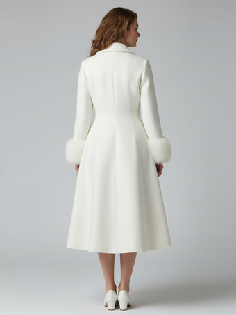 ヴィンテージAラインウールフレアミディコート（取り外し可能なフェイクファーカフス付き、ホワイト）2025年モデル