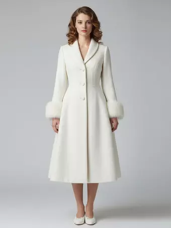 Vintage A-line Woolen Flared Midi Coat With Detachable faux fur cuffs In  White 2026 - Milanoo.com