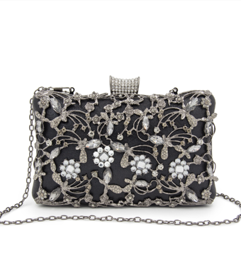 ブラック ウェディングハンドバッグ ウェディングアクセサリー ブライダルハンドバッグチェーン カットアウトラインストーン