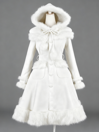 ホワイト ゴシックロリータコート ブラックコート ポンポン オーバーコート ポリエステル 秋 ロリータ アウター