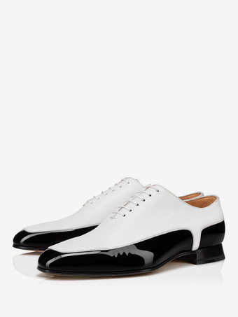 blanco Vestido para hombre Oxfords Zapatos de boda para fiesta de graduación de charol blanco y negro