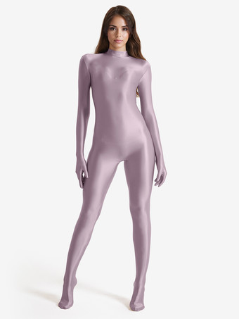 パープル 大人用ボディスーツ ジャンプスーツ レディースセット セクシー ライクラ スパンデックス キャットスーツ