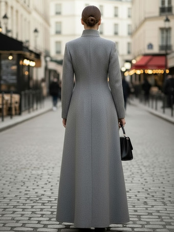 ウールブレンドのスタンドカラー付きマキシAラインコート（レディース）2025