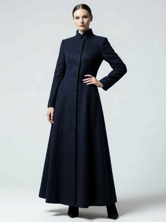 ウールブレンドのスタンドカラー付きマキシAラインコート（レディース）2025