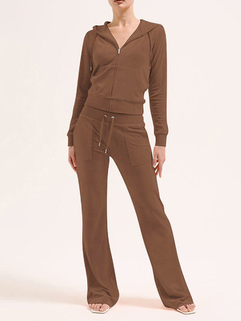 ベロア素材のトラックスーツセット（ジップアップパーカー＆パンツ）レディース 2025