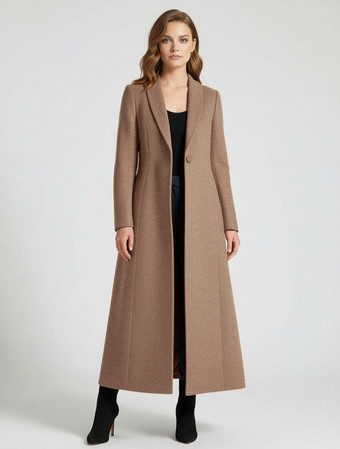 ラクダ色 レディースコート 暖かい冬 Aラインラペル フルレングス マキシウールコート 2025