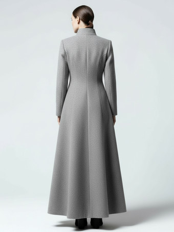 ウールブレンドのスタンドカラー付きマキシAラインコート（レディース）2025