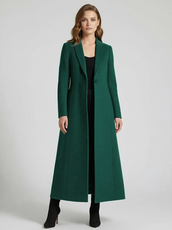 グリーン レディースコート 暖かい冬 Aラインラペル フルレングス マキシウールコート 2025