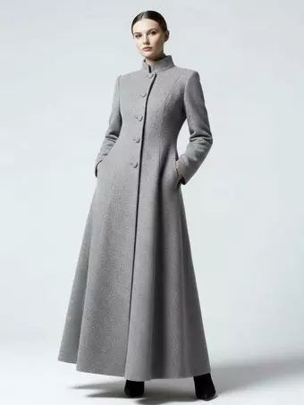 Maxi Wool Blend A-Line Coat with Stand Collar For Women 2026