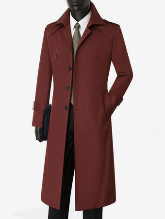 バーガンディーメンズ シングルブレスト ジャケット ロングコート キャメル ロングライン スリムフィット コート