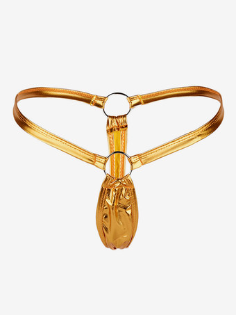 レディースショーツ　ポリウレタン／PU　無地　ラインストーン　グロメット　女性用　Tバック　