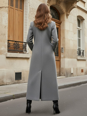 洗練されたストレートカットのマキシダブルブレストウールコート（レディース向け）2025年モデル