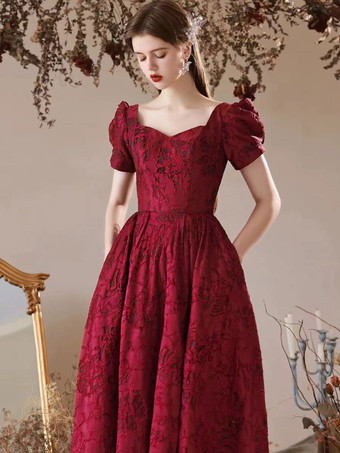 イブニングドレス Aライン 恋人ネック マキシレングス 半袖 レースアップ ジャカード フォーマルディナードレス 無料カスタマイズ