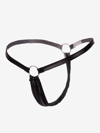 ブラック レディースショーツ　ポリウレタン／PU　無地　ラインストーン　グロメット　女性用　Tバック　