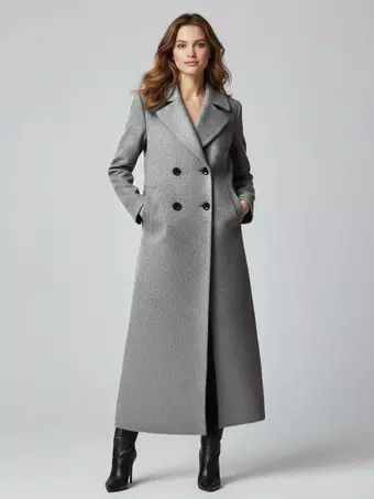Maxi Double-breasted Woolen Coat in Sophisticated Straight Cut For