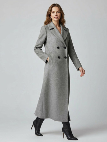 洗練されたストレートカットのマキシダブルブレストウールコート（レディース向け）2025年モデル