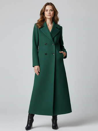 グリーン 洗練されたストレートカットのマキシダブルブレストウールコート（レディース向け）2025年モデル
