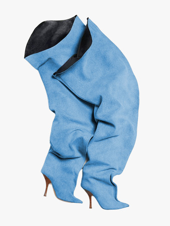 Damen-Overknee-Stiefel aus Wildleder mit spitzer Zehenpartie und weitem Schaft