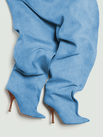 Damen-Overknee-Stiefel aus Wildleder mit spitzer Zehenpartie und weitem Schaft