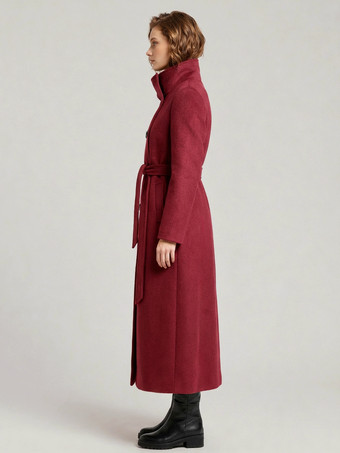 ベルト付きロングウールコート（ダブルブレスト、ハイカラー）レディース 2025