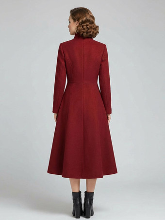 ヴィンテージ ダブルブレスト Aライン ロング ウールブレンド コート（ゴールドボタン＆ハイネック）2025