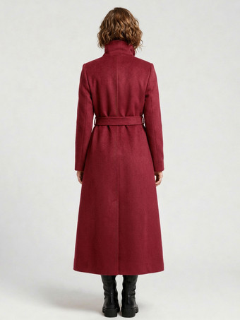 ベルト付きロングウールコート（ダブルブレスト、ハイカラー）レディース 2025