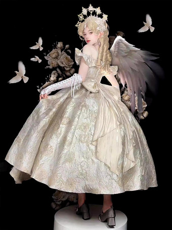 フェアリーロリータドレス スパゲッティフラワー クラシックパープルフリル オフショルダー プロムロリータドレス