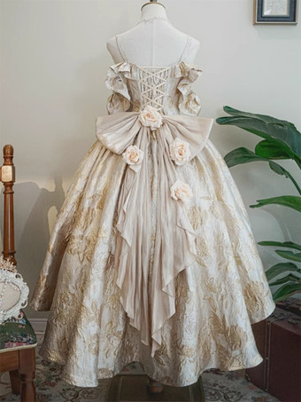 フェアリーロリータドレス スパゲッティフラワー クラシックパープルフリル オフショルダー プロムロリータドレス