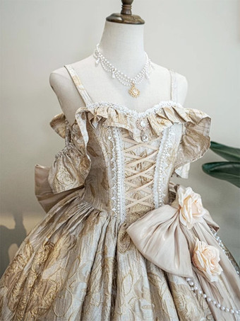 フェアリーロリータドレス スパゲッティフラワー クラシックパープルフリル オフショルダー プロムロリータドレス