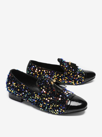 メンズ リベット ローファー レザー スパンコール シューズ スリッポン グリッター プロム ウェディングシューズ