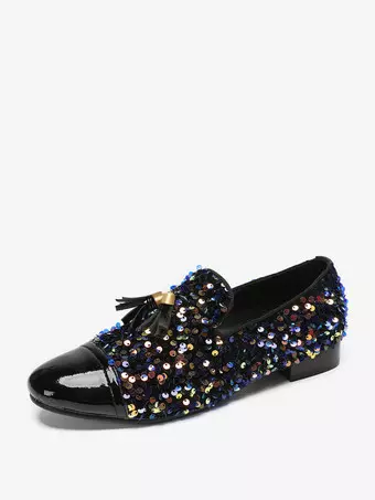 black dress shoes with spikes AM Exclusive Black With Silver Rhinestones & Spikes Slip-on Red Bottom Shoe