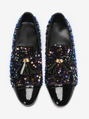 メンズ リベット ローファー レザー スパンコール シューズ スリッポン グリッター プロム ウェディングシューズ