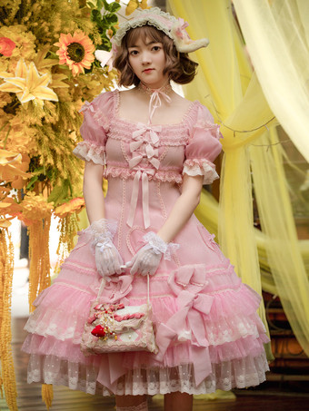 Abiti da Lolita da fata Lolitashow Esclusivo Abito da Lolita dolce in poliestere con maniche corte Abito da Lolita dolce