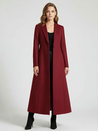 レディースコート 暖かい冬 Aラインラペル フルレングス マキシウールコート 2025