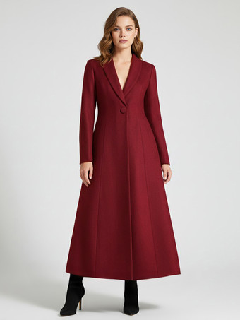 レディースコート 暖かい冬 Aラインラペル フルレングス マキシウールコート 2025