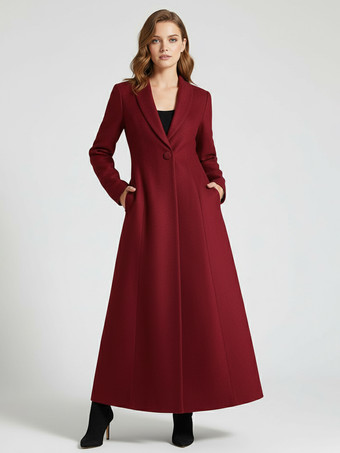 レディースコート 暖かい冬 Aラインラペル フルレングス マキシウールコート 2025