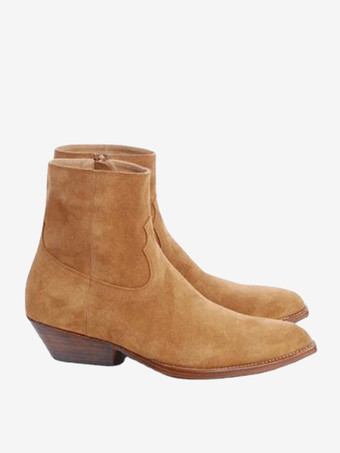 メンズ ブラック アンクルブーツ ポインテッドトゥ チャンキーヒール ブーティ