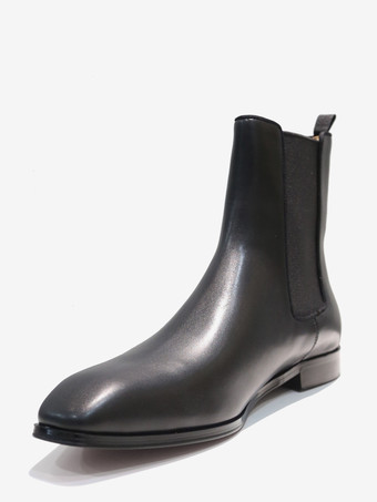 メンズ チェルシーブーツ ブラック プレーン スムース アンクルブーツ