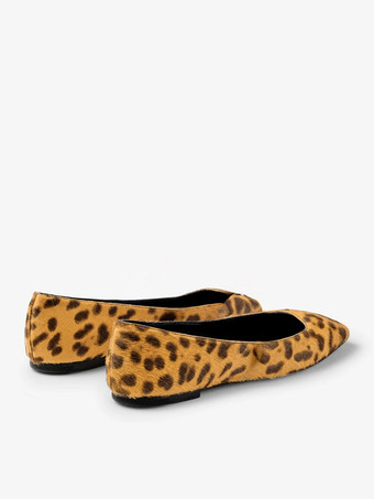 ヒョウ柄バレエフラット ホースヘア スクエアトゥ スリッポン バレリーナフラット